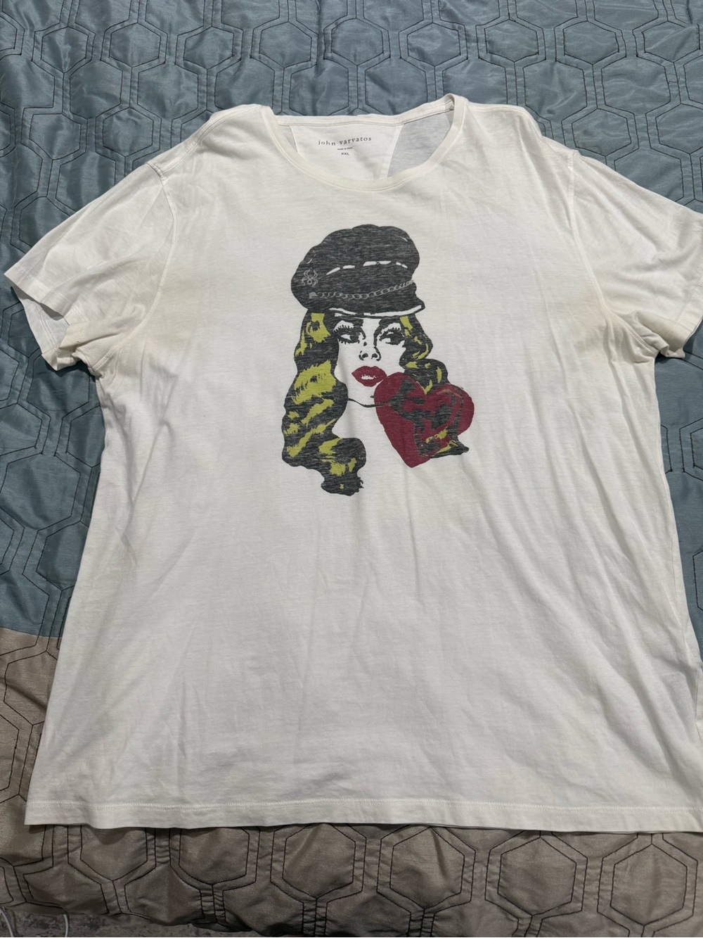 John Varvatos Biker Heart Graphic Tee with Artistic Print Casual Weekends XXL